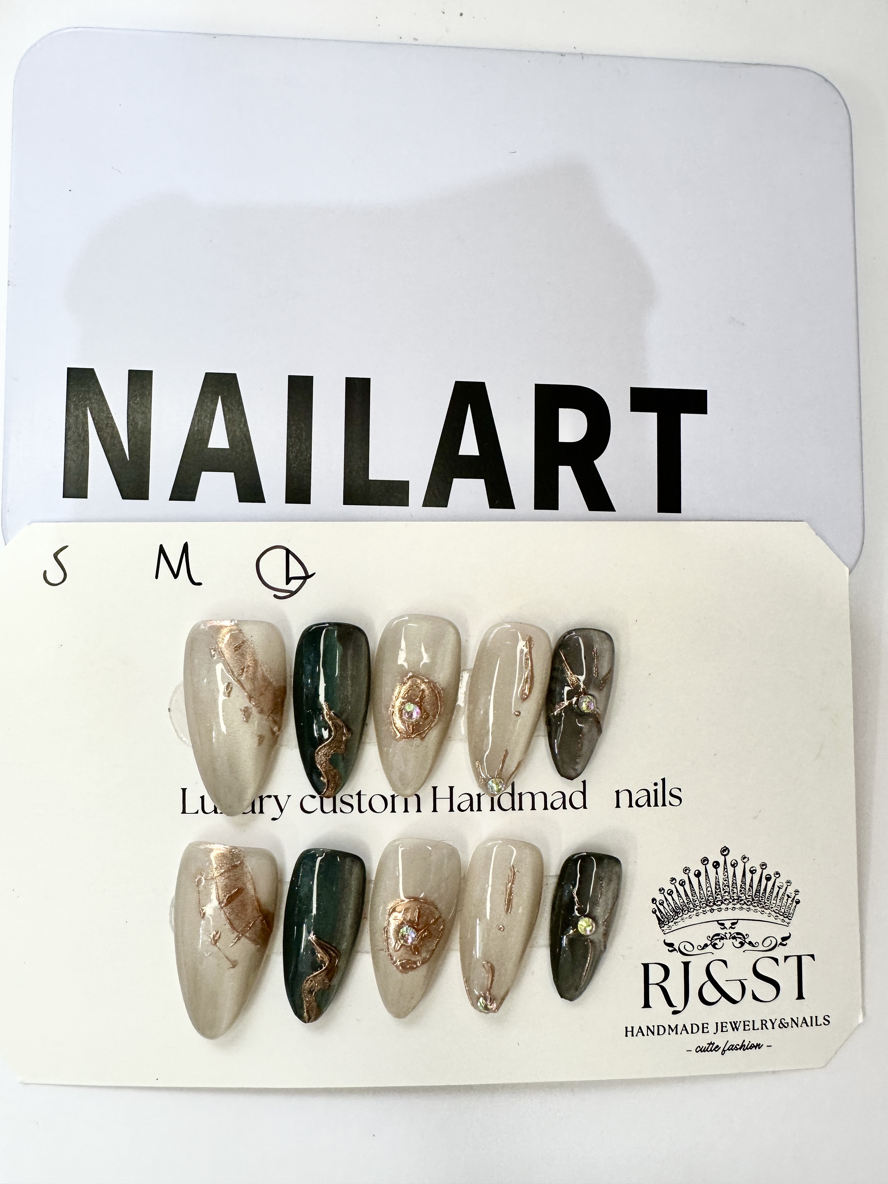 "Golden Mirage" — Nude Gold & Black Hand-Painted Press-On Nails