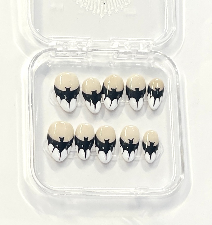 Elegant Black Cat French Tip Press-On Nails