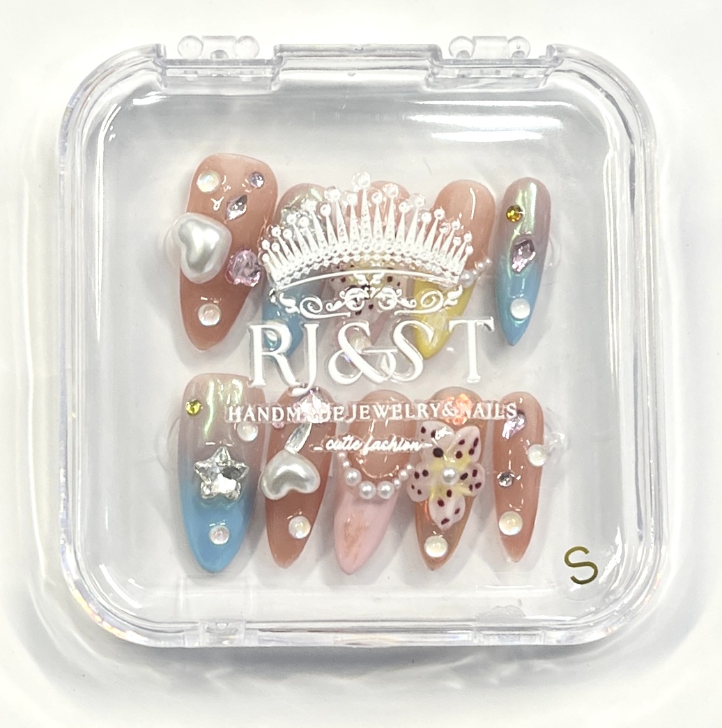 ✨ Colorful Autumn Glam Press-On Nails | 3D Flowers × Pearls × Rhinestones
