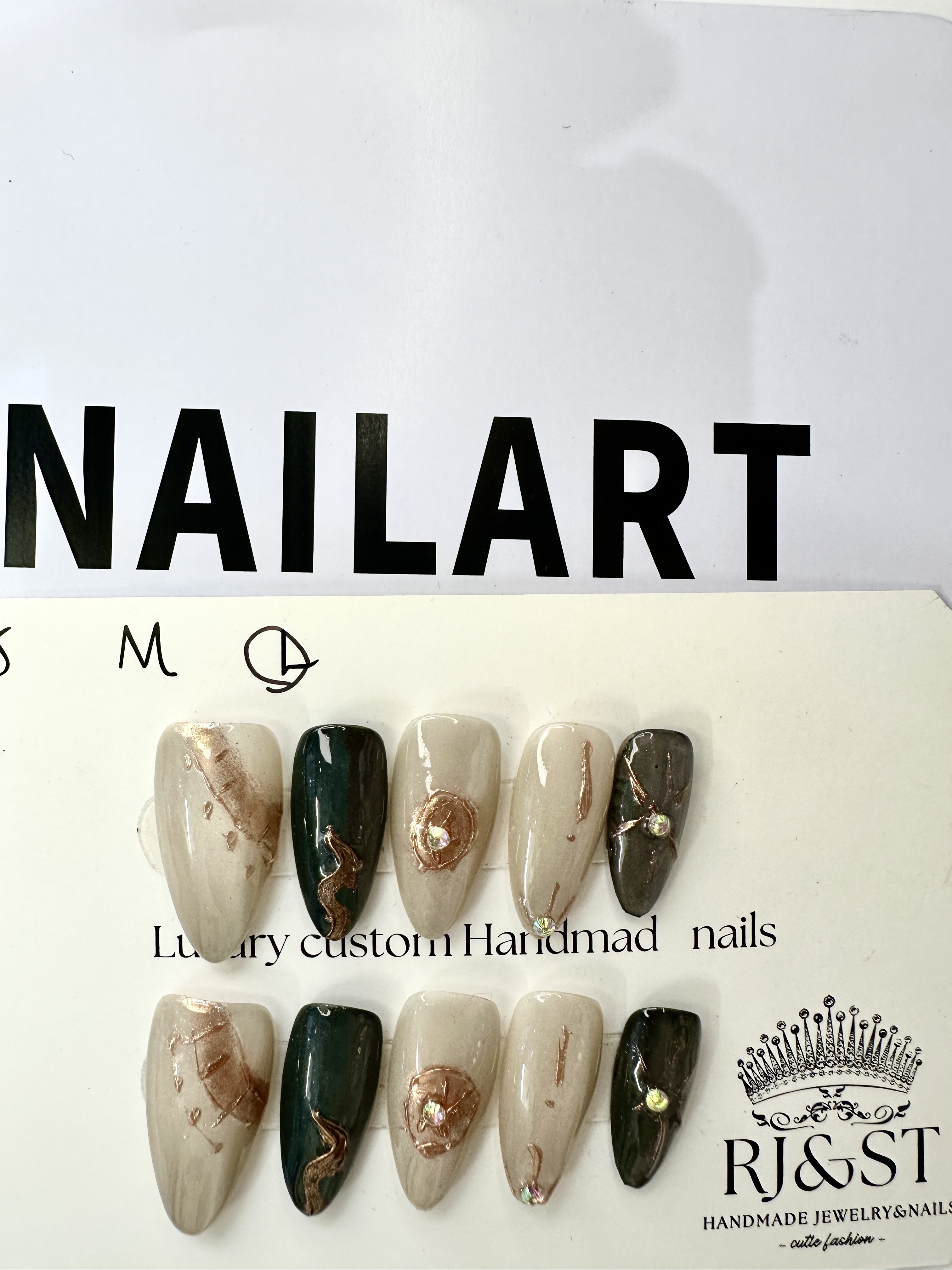"Golden Mirage" — Nude Gold & Black Hand-Painted Press-On Nails