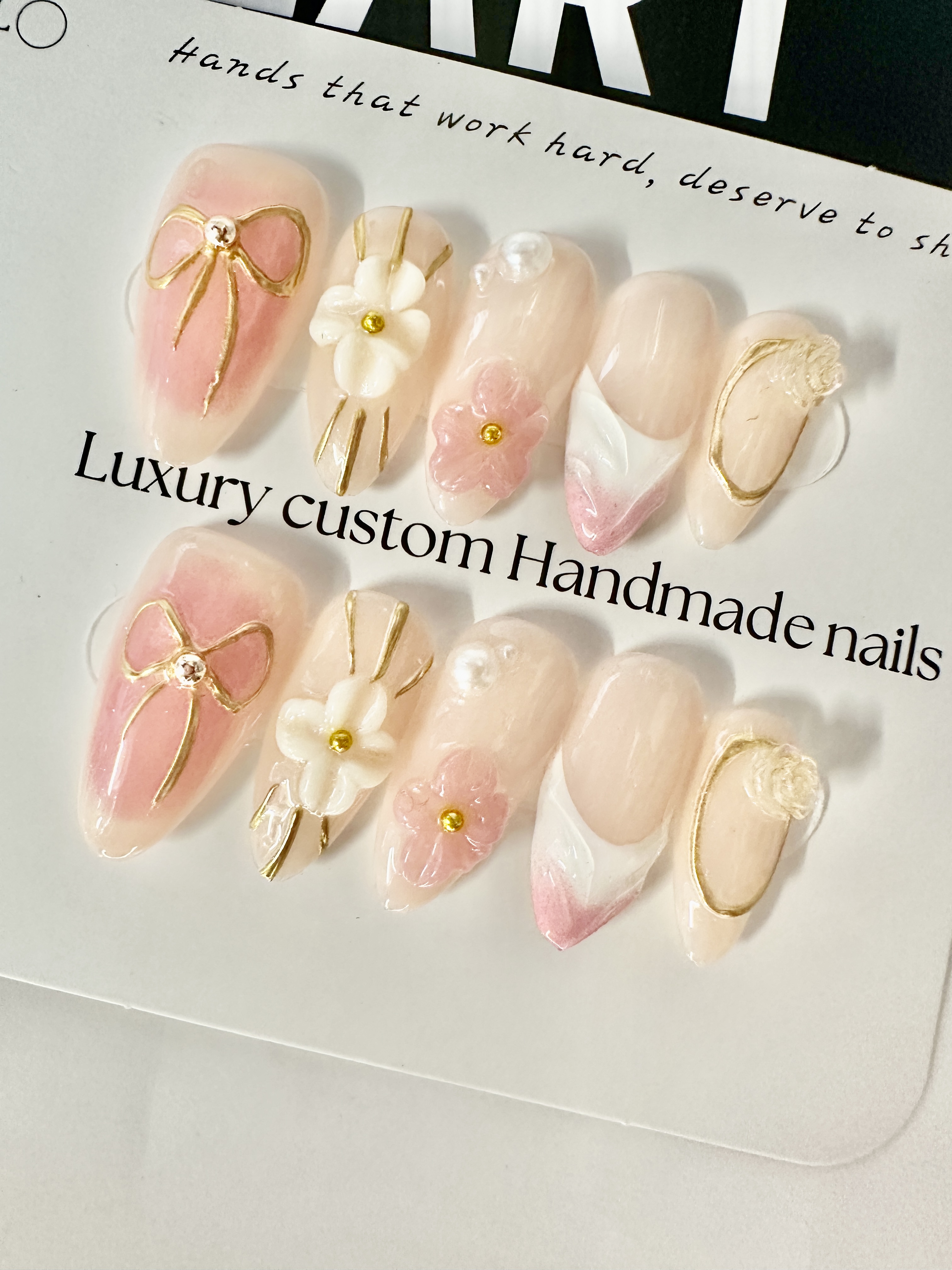 Eternal Promise – 3D Bow & Floral Blossom Press-On Nails Set