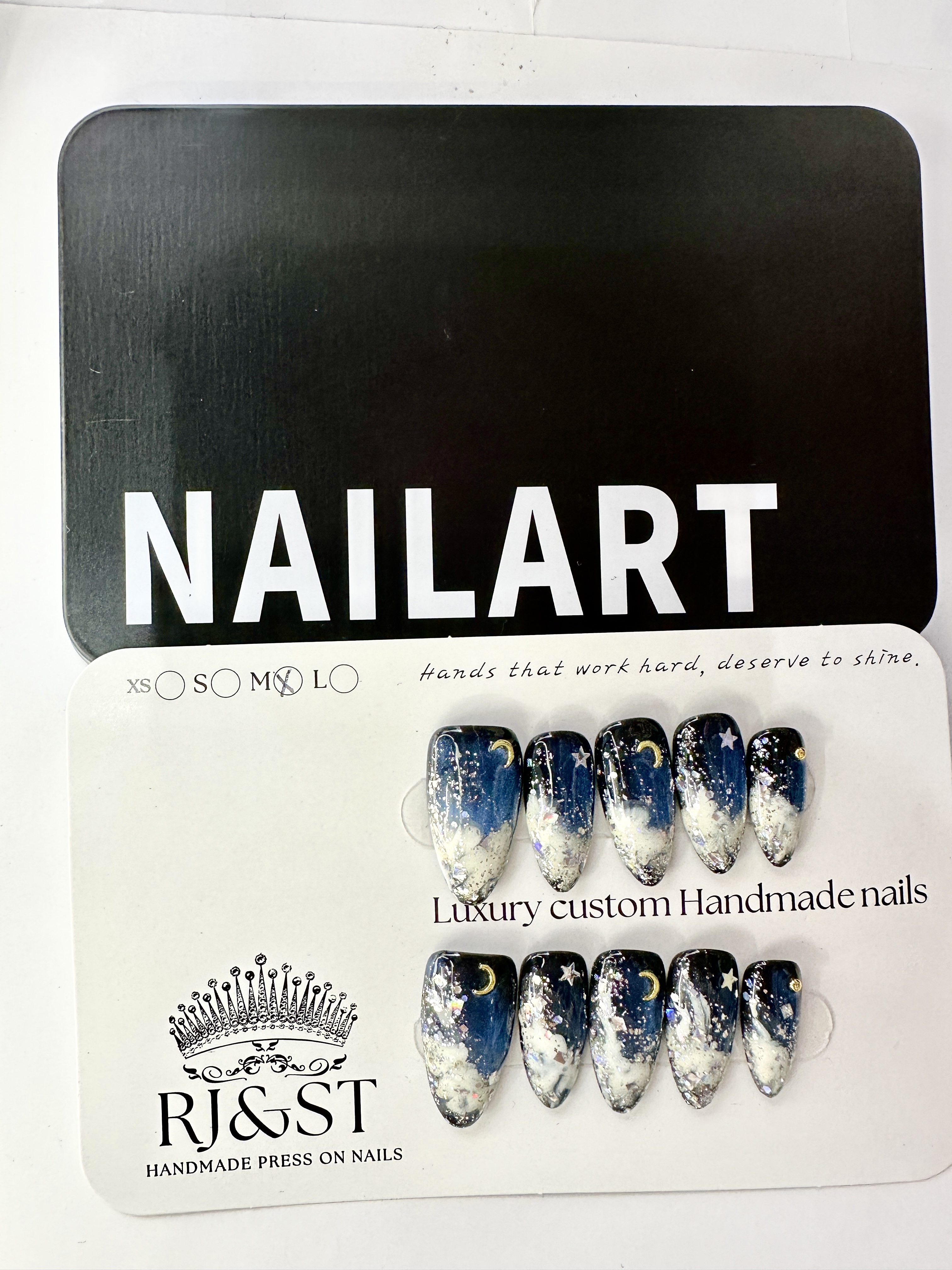 "Winter Night Whispers" — Blue Snow & Moon Hand-Painted Press-On Nails