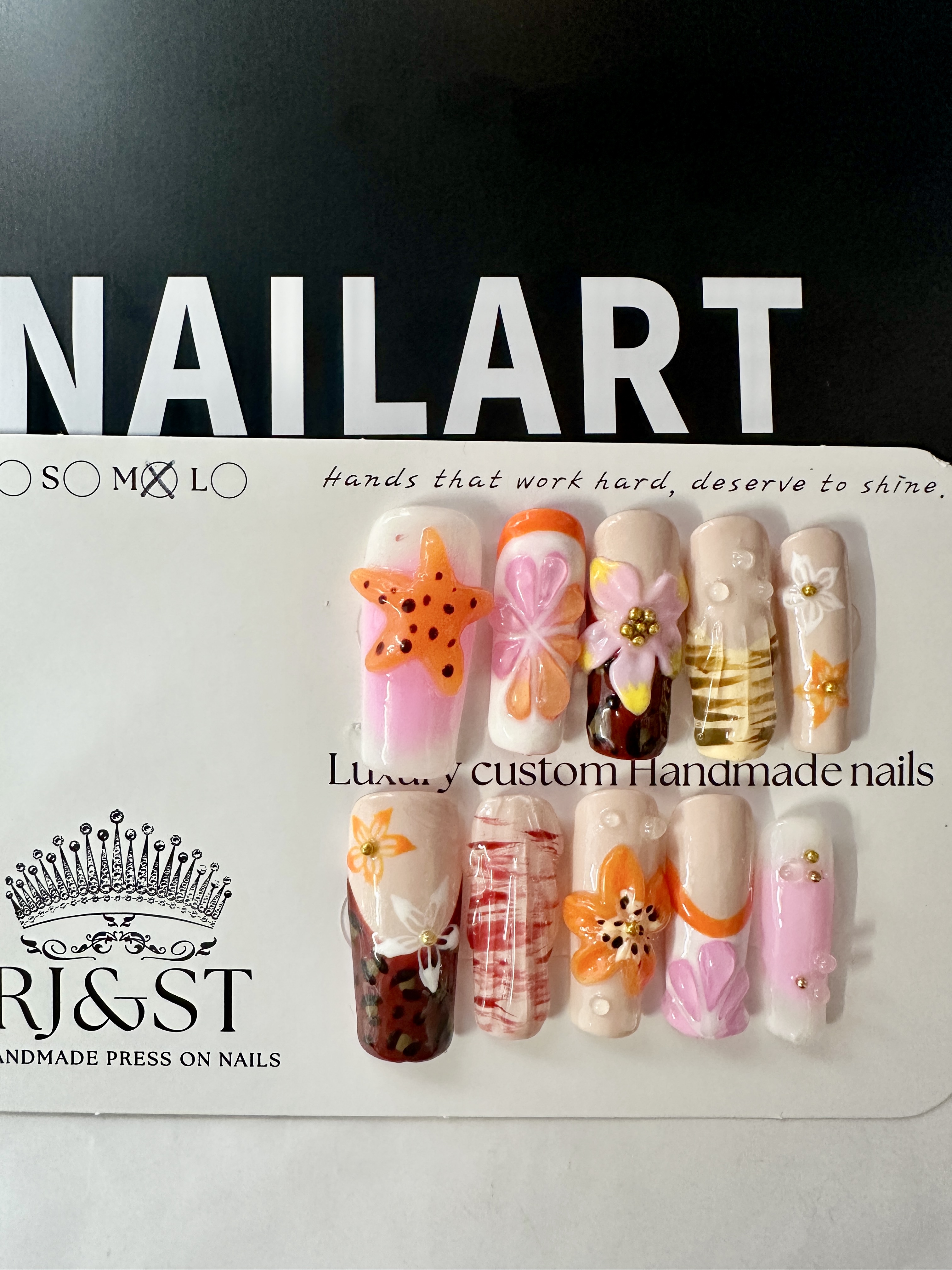 Stardrop on the Coral Shore | Original Ocean-Inspired 3D Press-On Nails – Starfish & Tropical Bloom Design