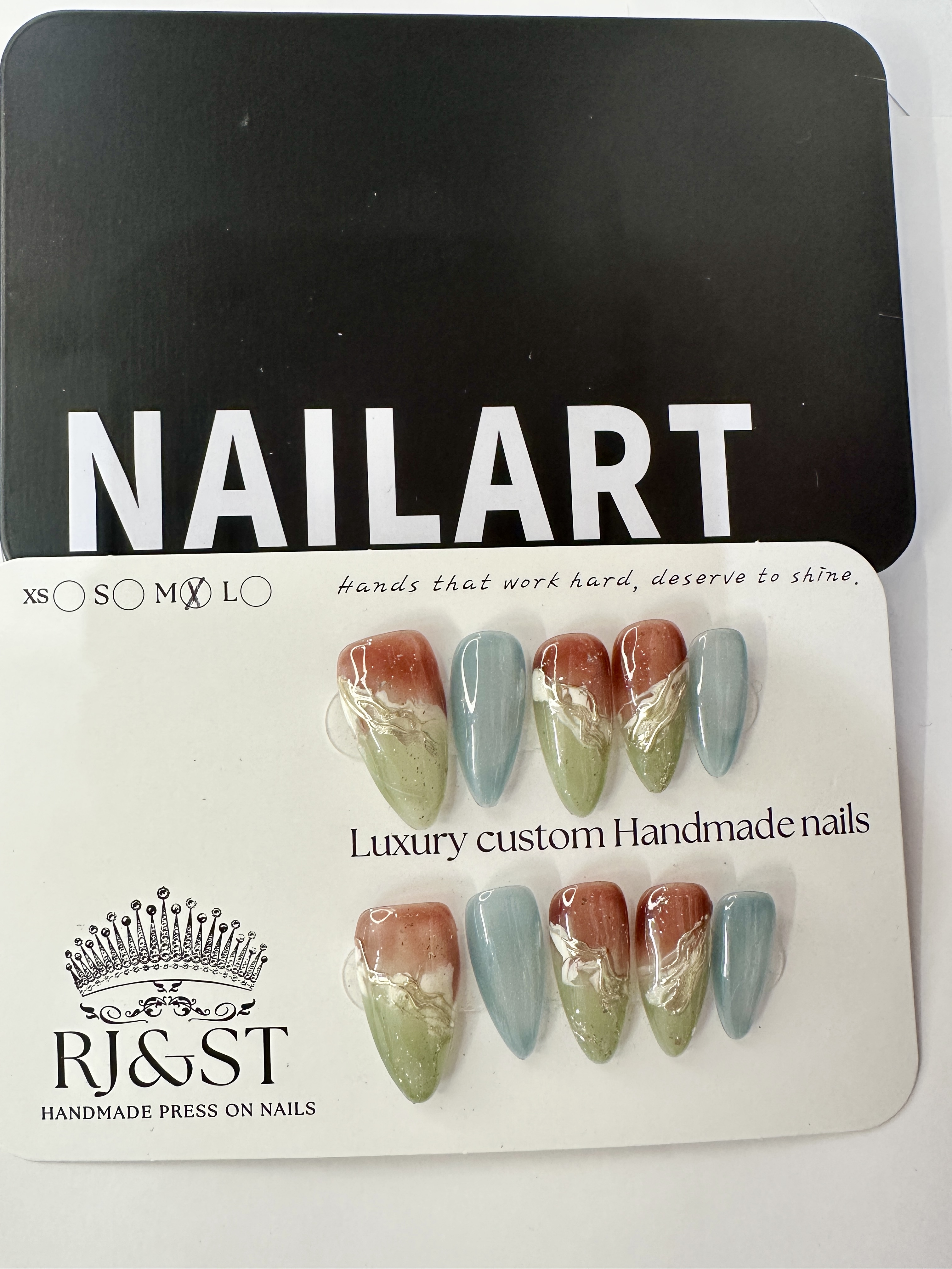Galaxy Aurora · Red Blue Green Gold Gradient Press On Nails Luxury Nail Design