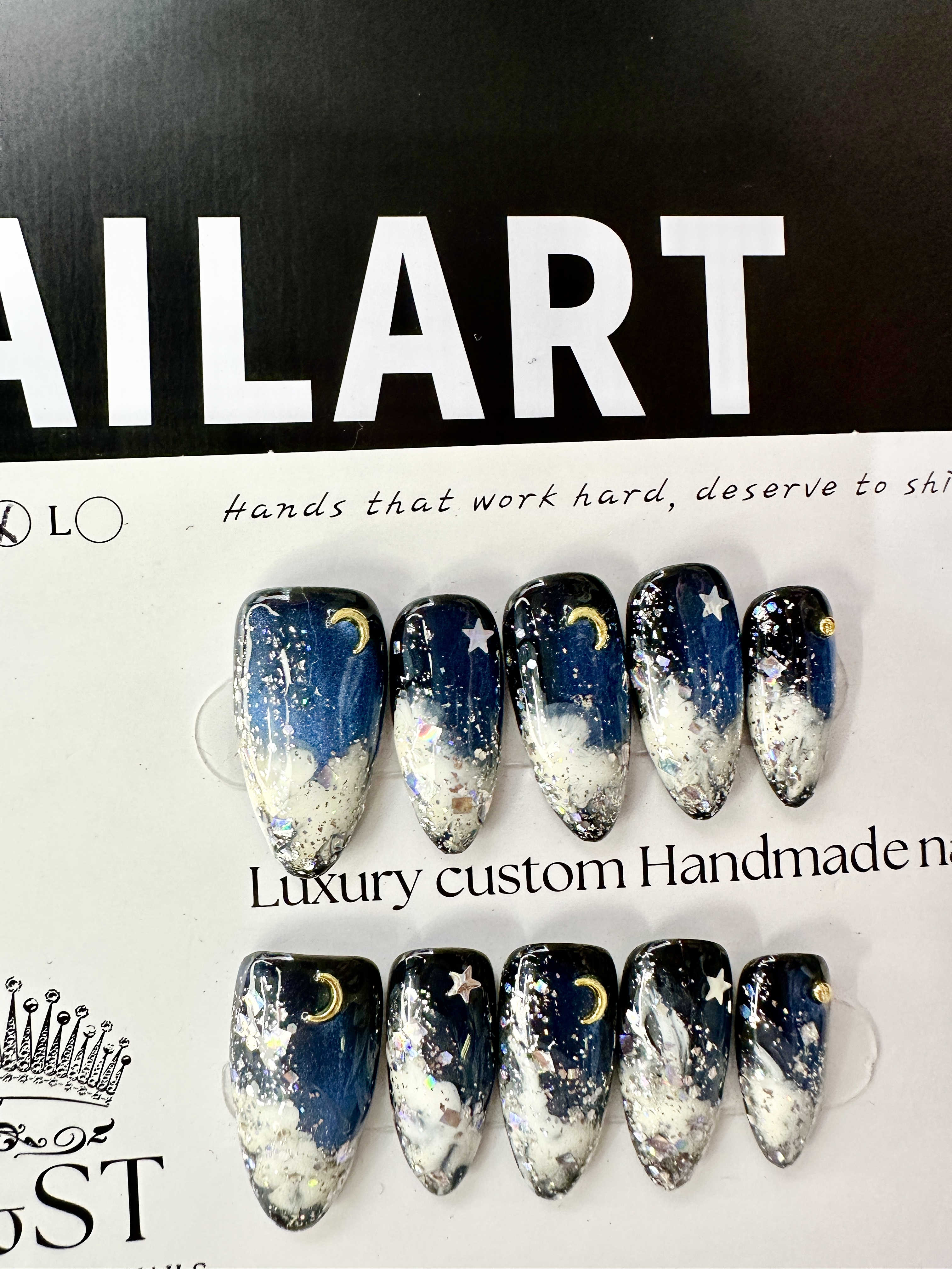 "Winter Night Whispers" — Blue Snow & Moon Hand-Painted Press-On Nails