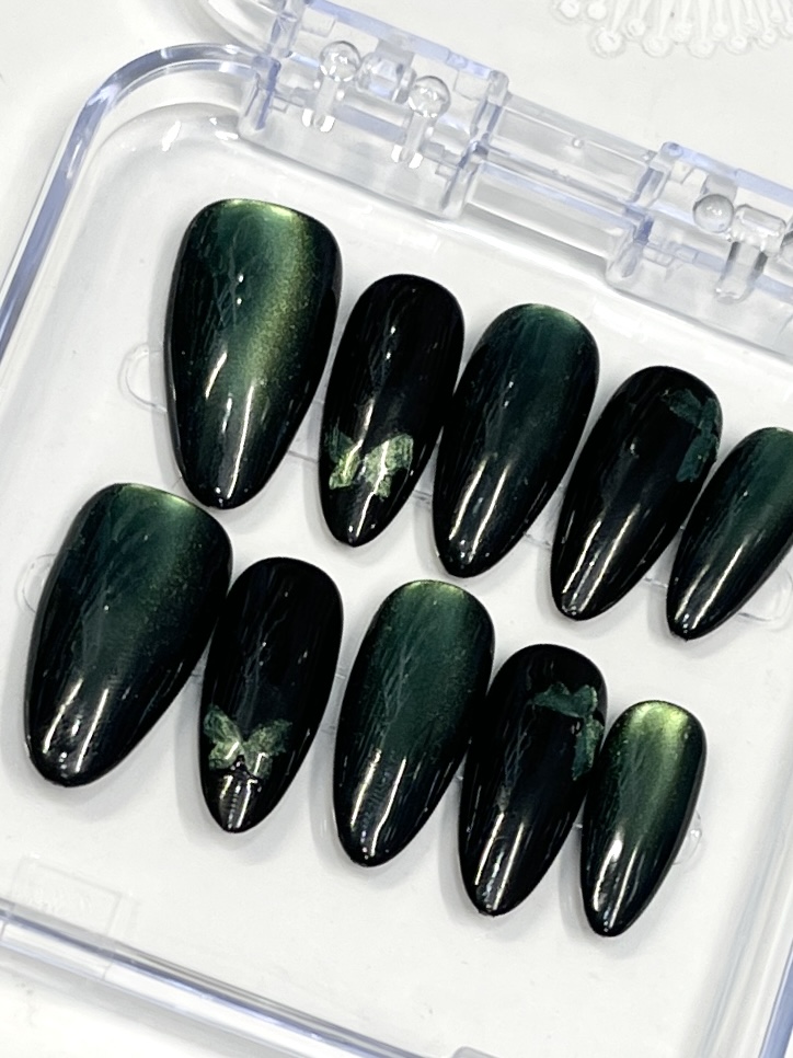 Black & Green Butterfly Press-On Nails