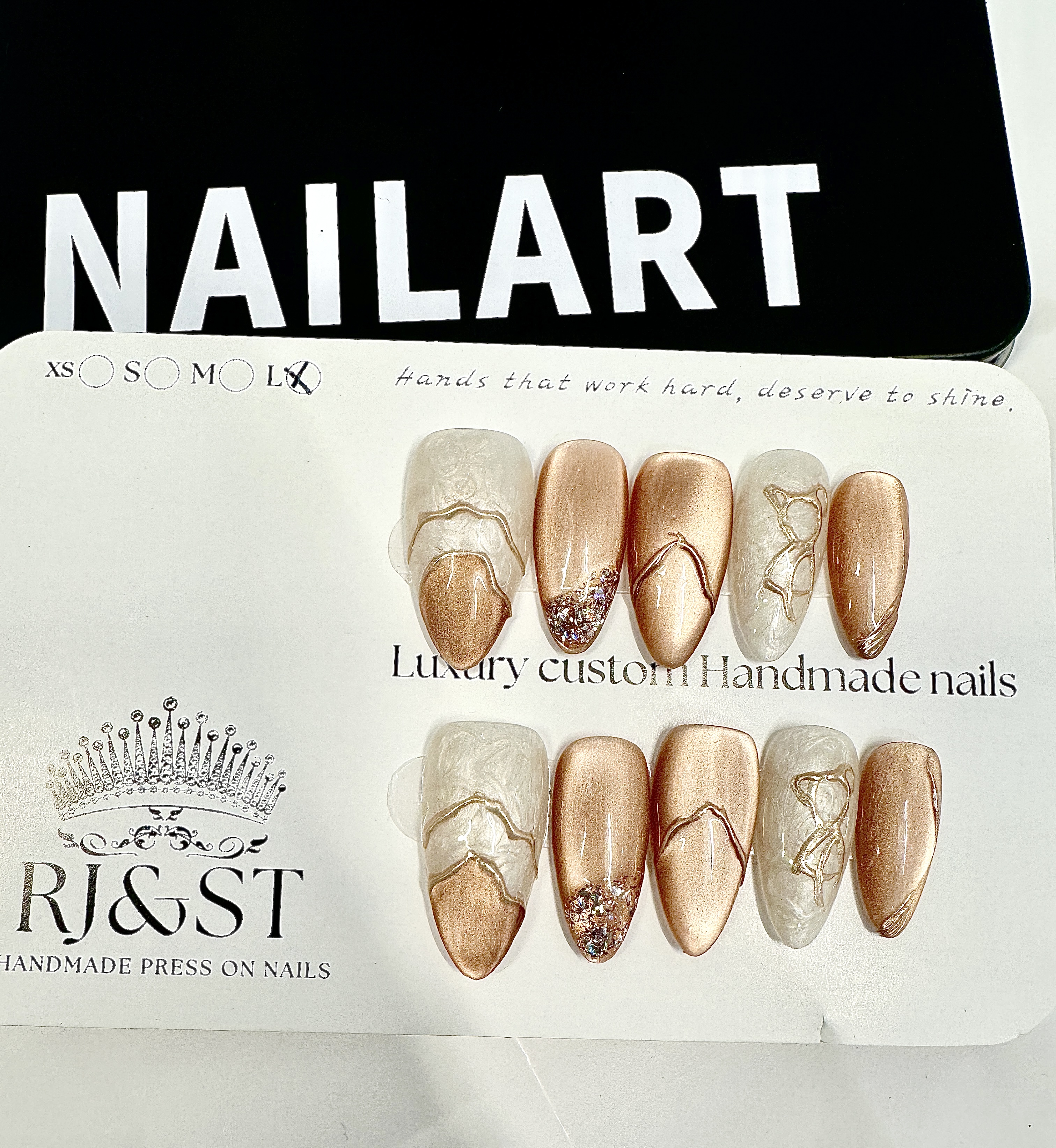 Whispered Ember — Handmade Rose-Gold Porcelain Press-On Nails