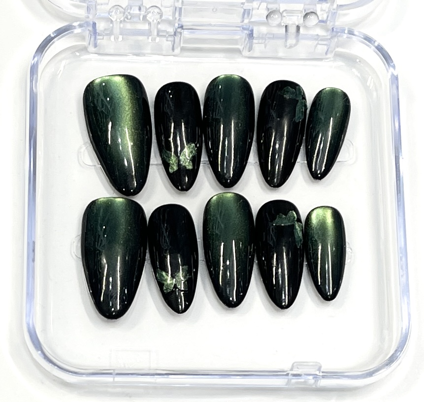 Black & Green Butterfly Press-On Nails