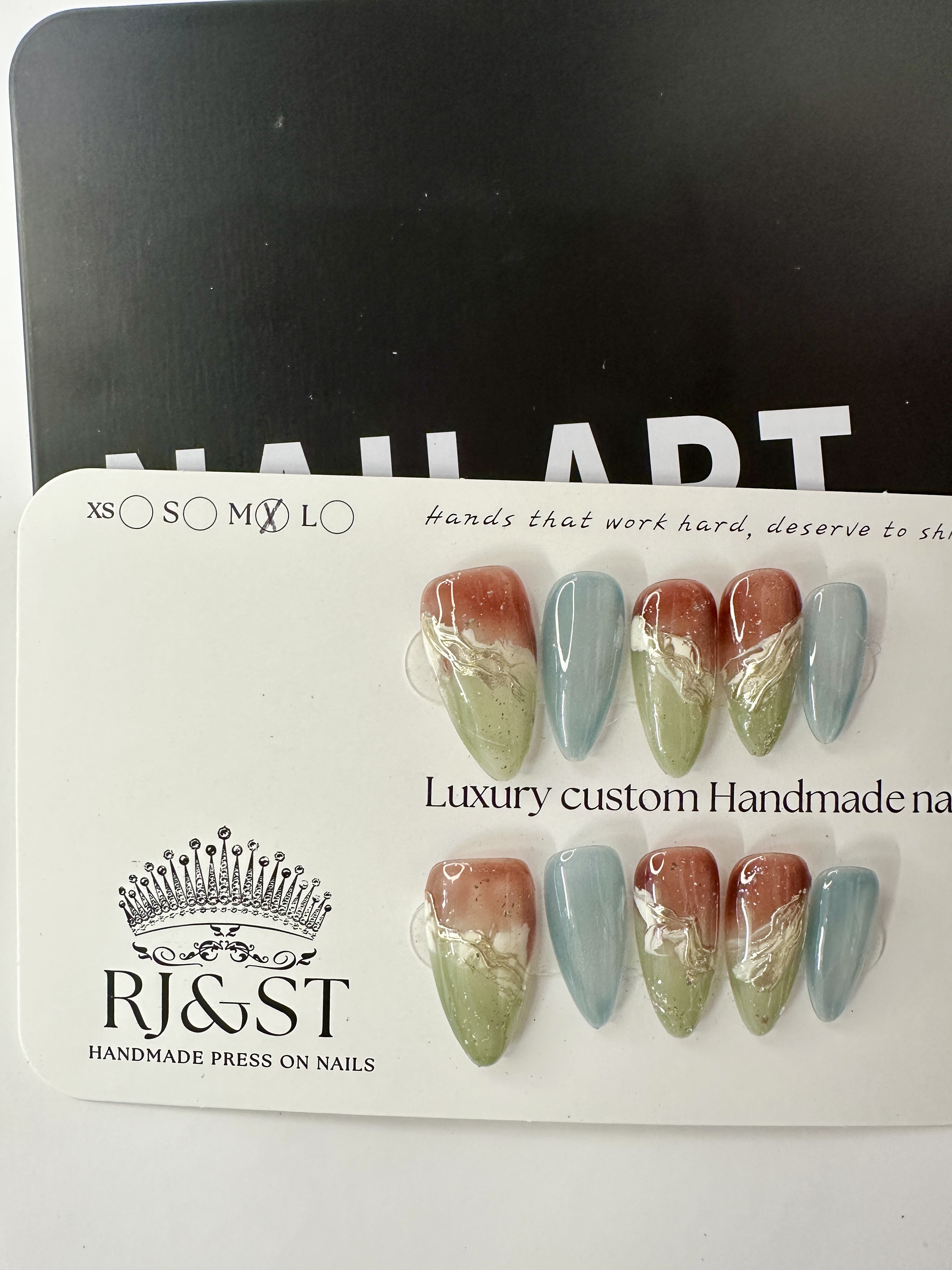 Galaxy Aurora · Red Blue Green Gold Gradient Press On Nails Luxury Nail Design