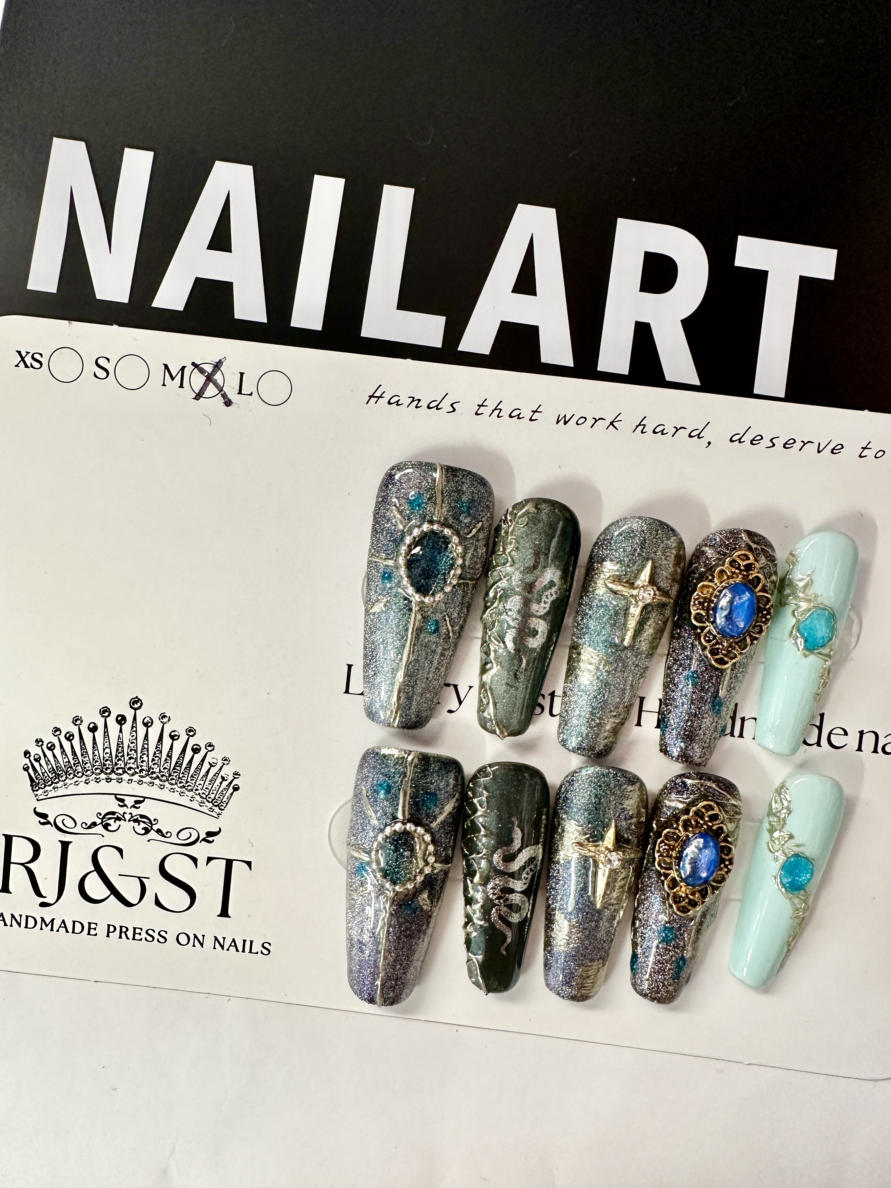 Celestial Secrets · Long Luxury Gem-Inspired Press On Nails | Handmade Nails