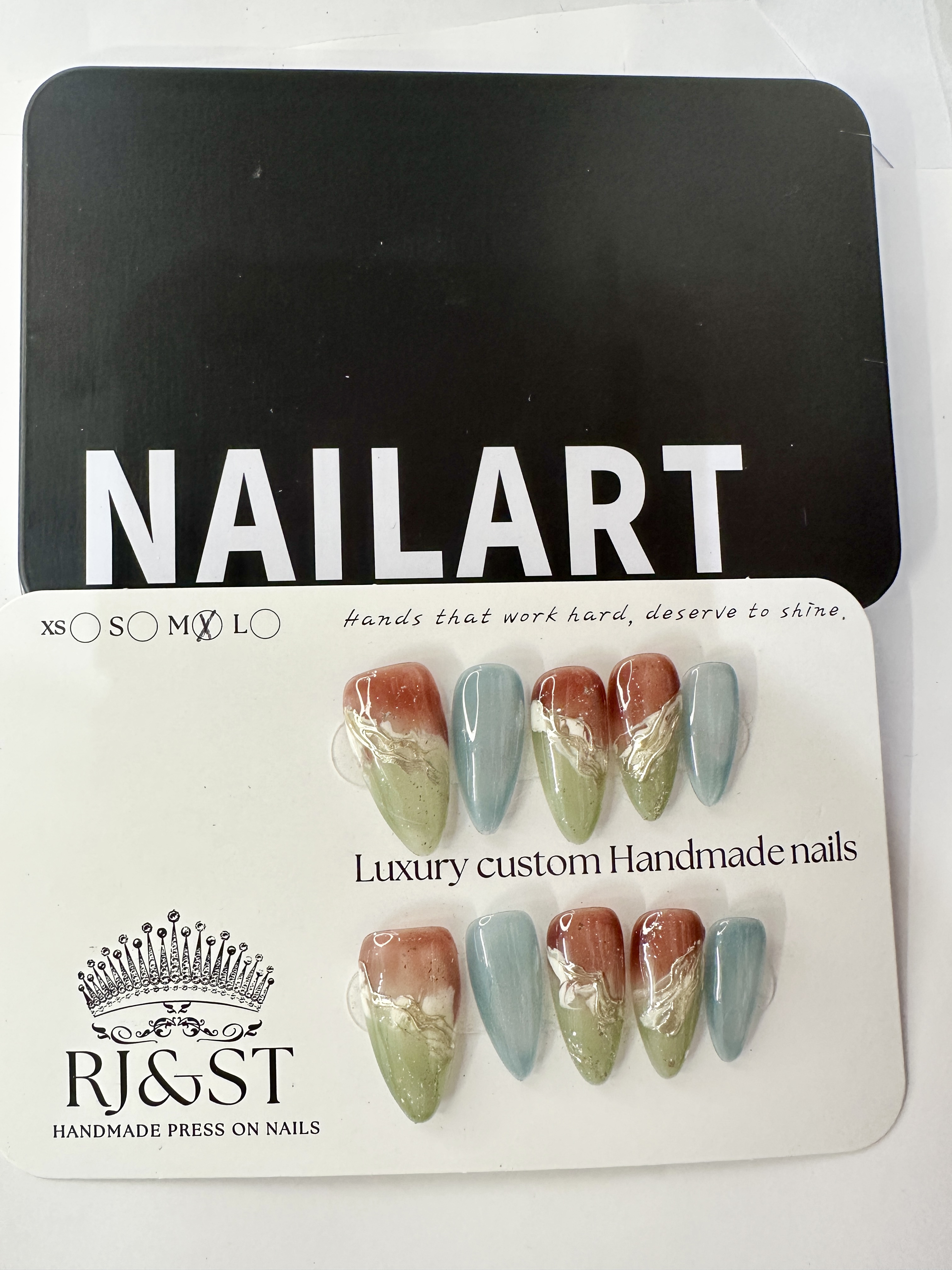Galaxy Aurora · Red Blue Green Gold Gradient Press On Nails Luxury Nail Design