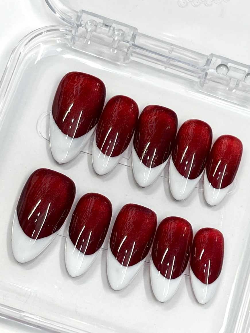 Classic Red & White French Tip Press-On Nails