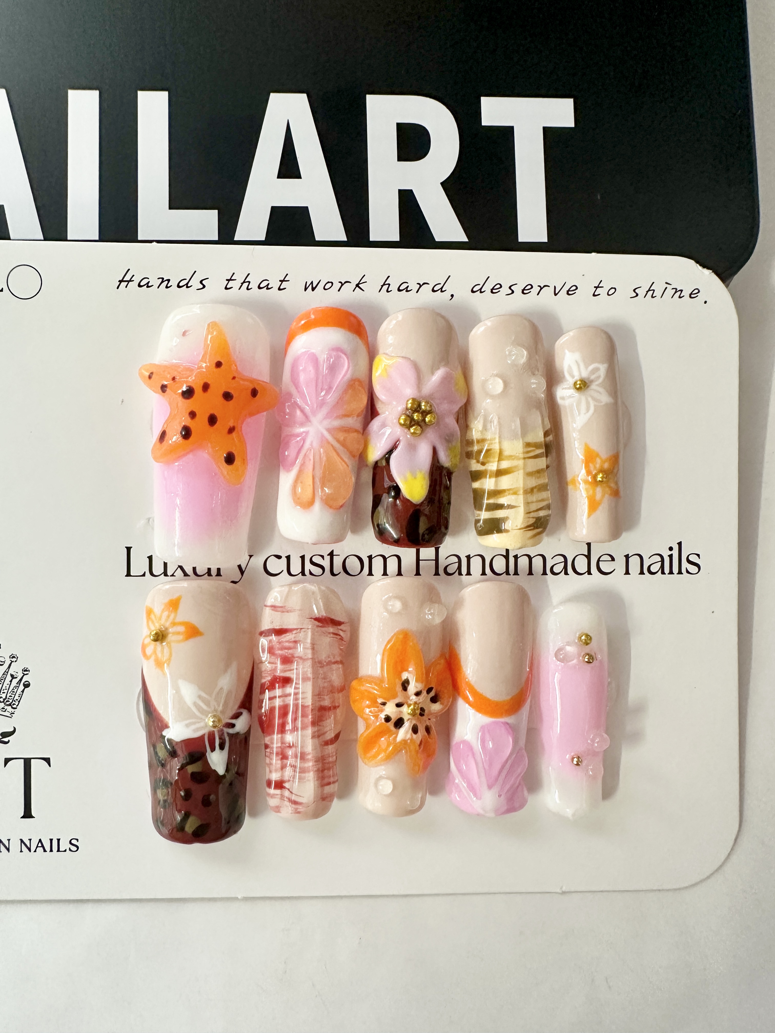 Stardrop on the Coral Shore | Original Ocean-Inspired 3D Press-On Nails – Starfish & Tropical Bloom Design