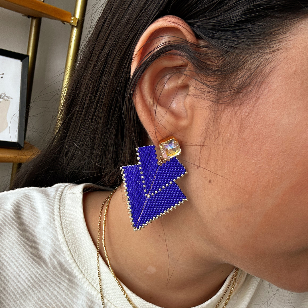 Pendientes geométricos azul y oro
