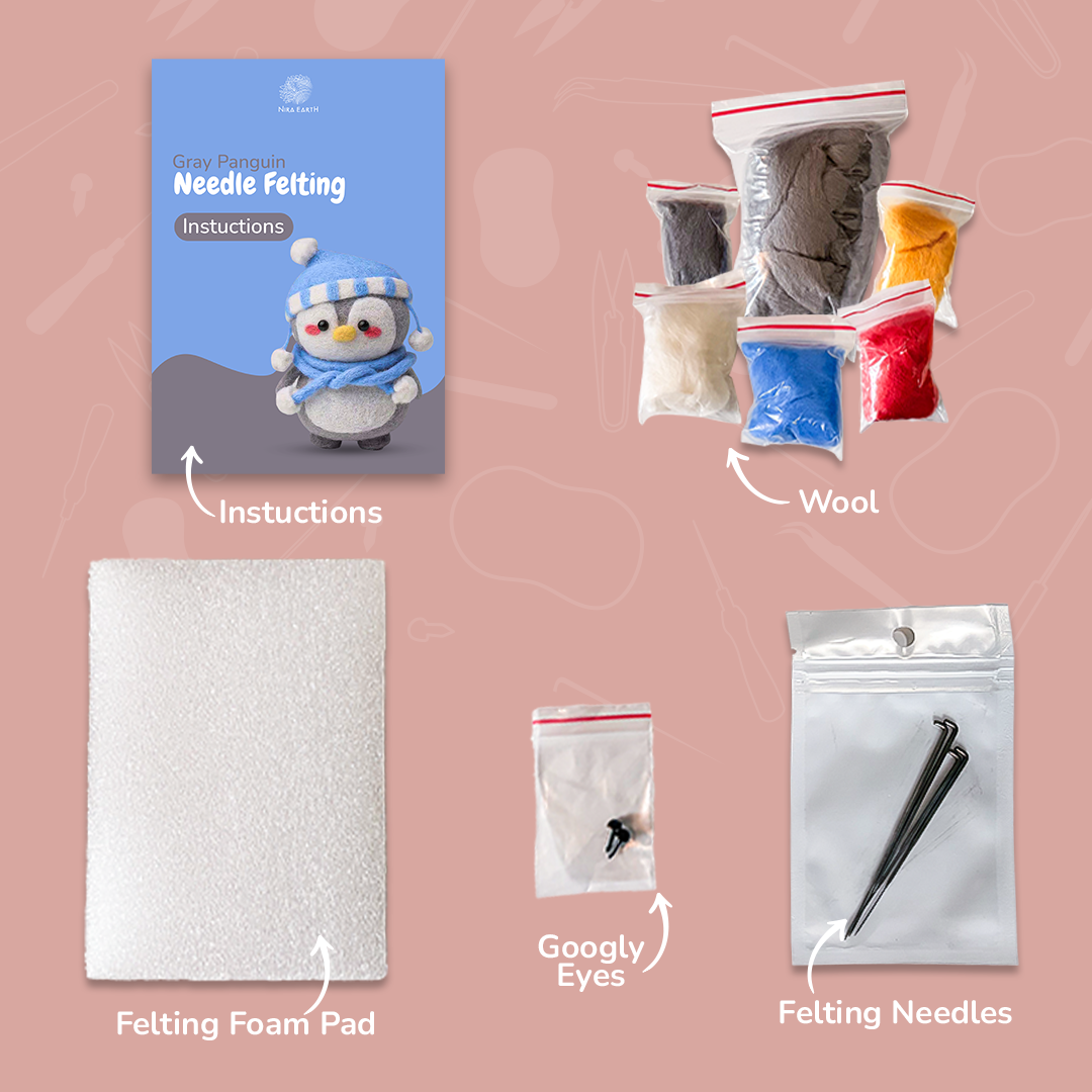Needle Felting DIY Kit — Grey Penguin