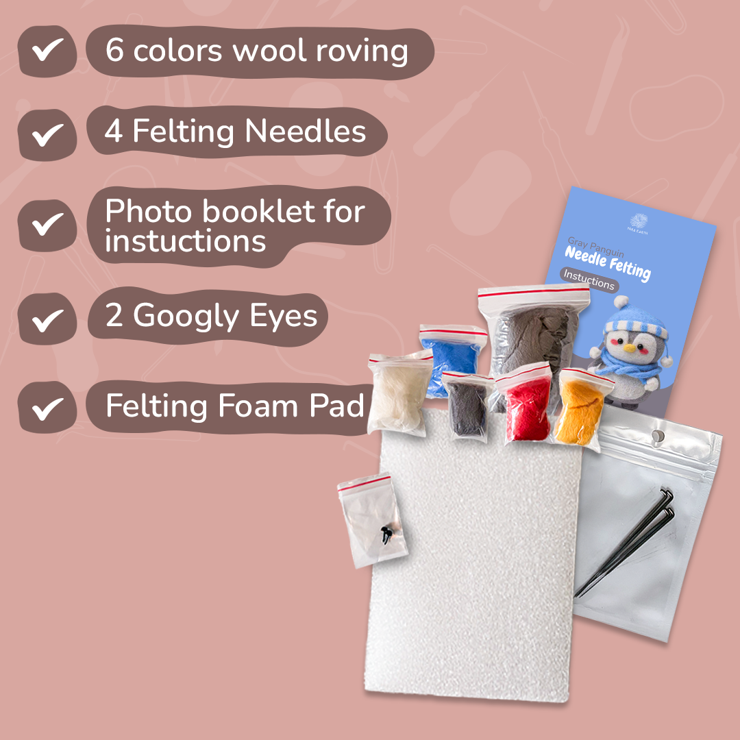 Needle Felting DIY Kit — Grey Penguin