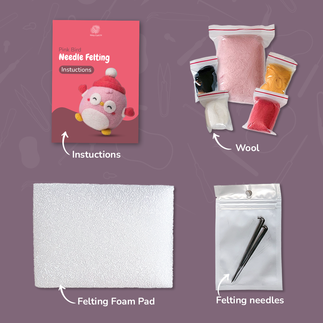 Needle Felting DIY Kit — Pink Bird