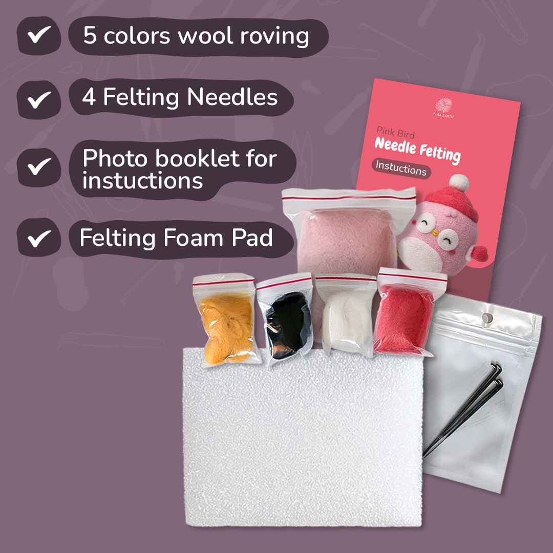 Needle Felting DIY Kit — Pink Bird