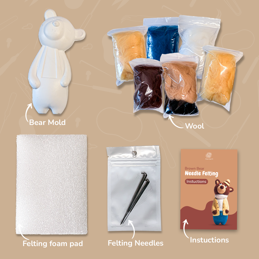 Needle Felting DIY Kit — Brown Bear