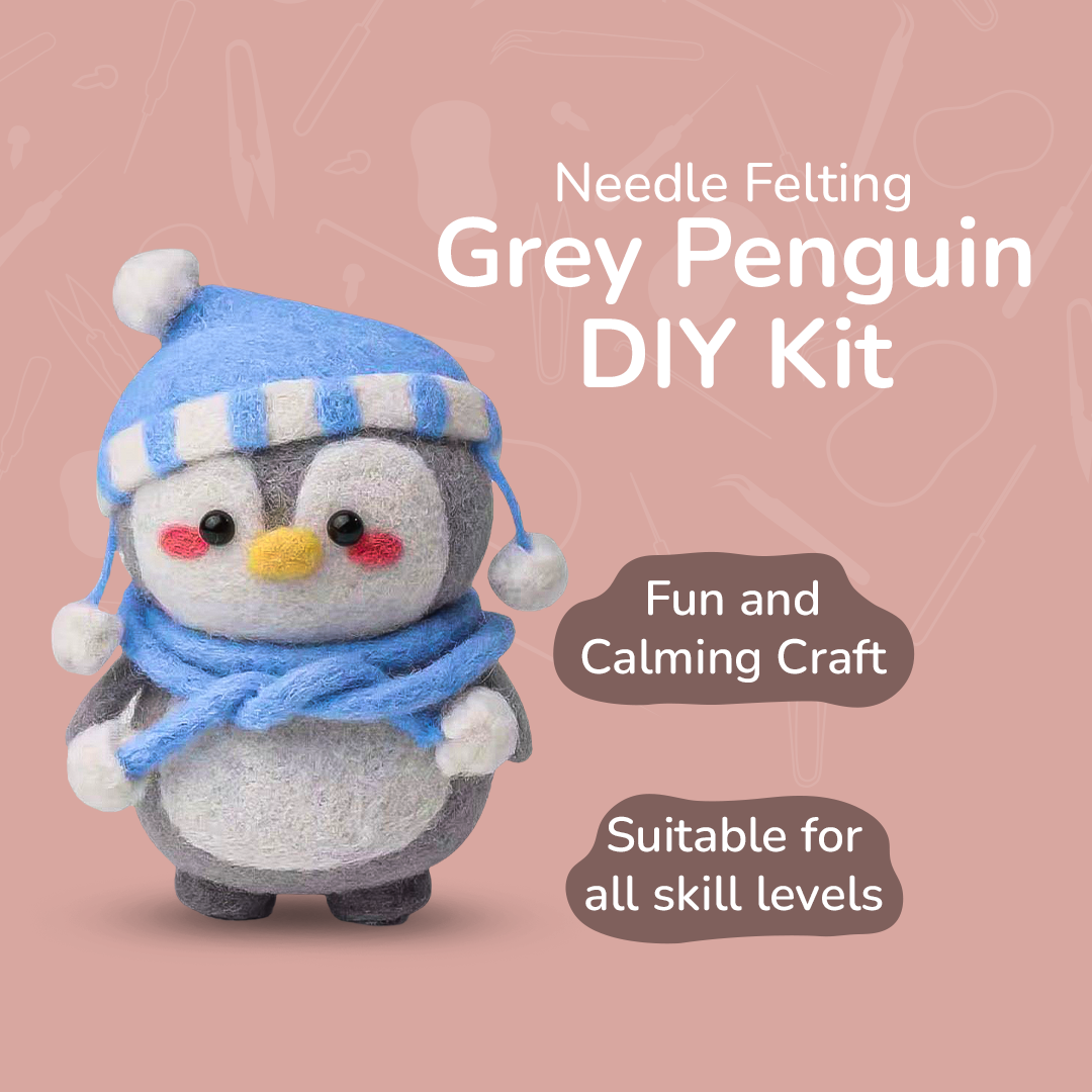Needle Felting DIY Kit — Grey Penguin
