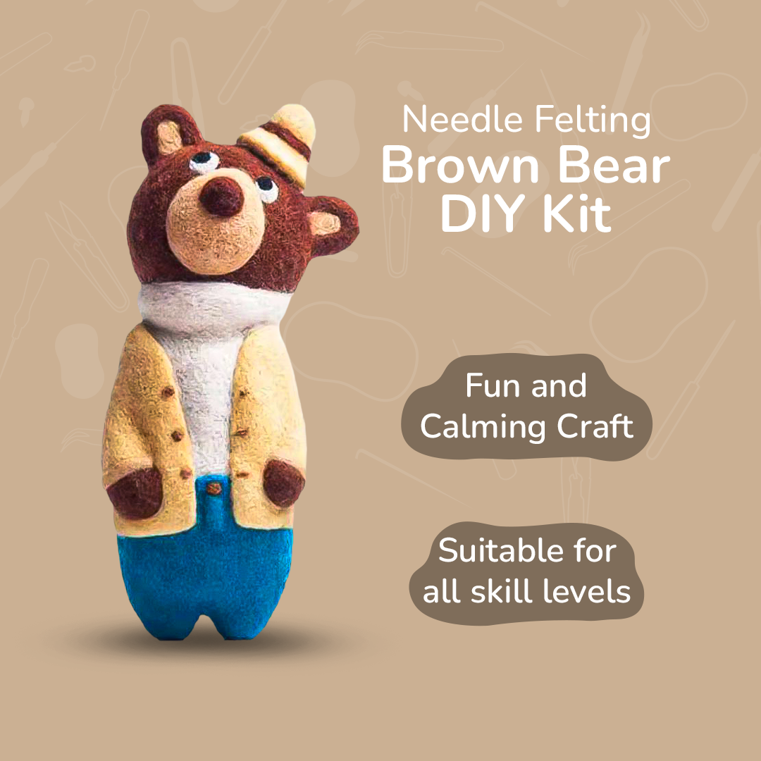 Needle Felting DIY Kit — Brown Bear