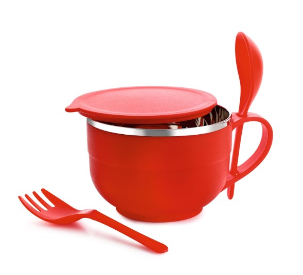 Soup and Noodle Bowl with Handle, Spoon, Leak-Proof Lid, 750 ml, Multicolour