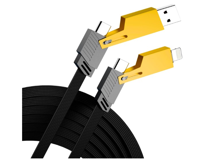 4-in-1 Fast Charging Cable, 65W/27W, Braided, USB-C/Type-C/USB, Military Grade