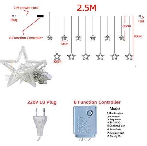 12 LED Star String Lights (138 LEDs) — 3m Warm White Fairy Lights for Christmas, Wedding, Party, Home & Patio Decoration