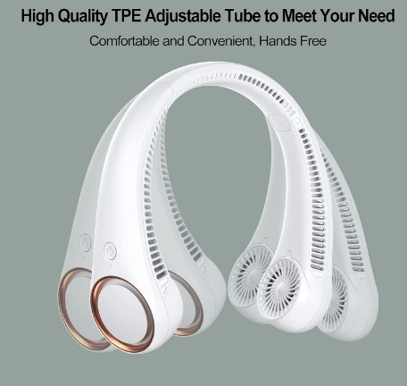 Portable Neck Fan with 3 Speed Settings, White, Bladeless Personal Cooling Device, 360-Degree Air Flow, USB Rechargeable for Indoor Outdoor Use