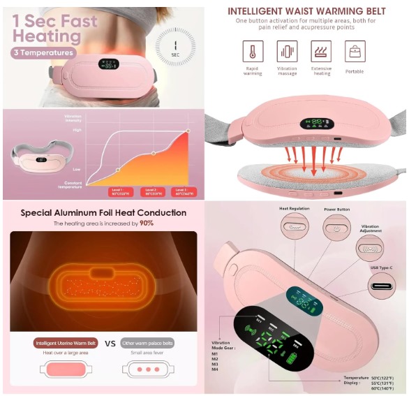 Heating Pad Massager with 6 Modes, Period Cramp and Back Pain Relief Device