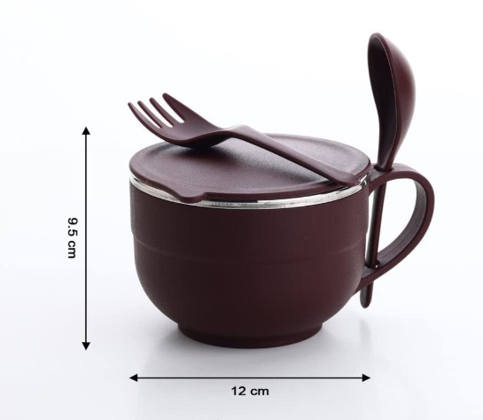 Soup and Noodle Bowl with Handle, Spoon, Leak-Proof Lid, 750 ml, Multicolour