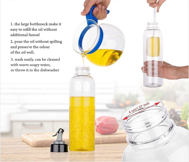 1L Oil Dispenser Bottle – Leak-Proof, Drip-Free Spout & Secure Lid – BPA-Free Clear Plastic for Cooking Oil & Vinegar