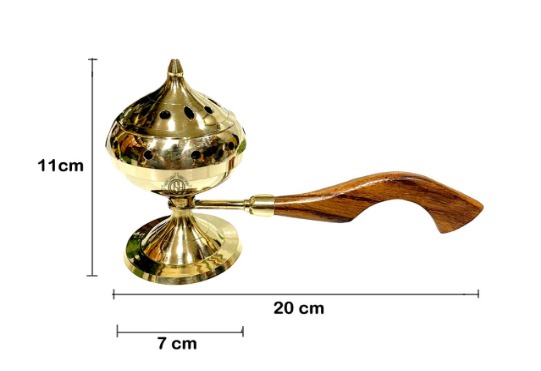 Brass Incense Burner with Wooden Handle