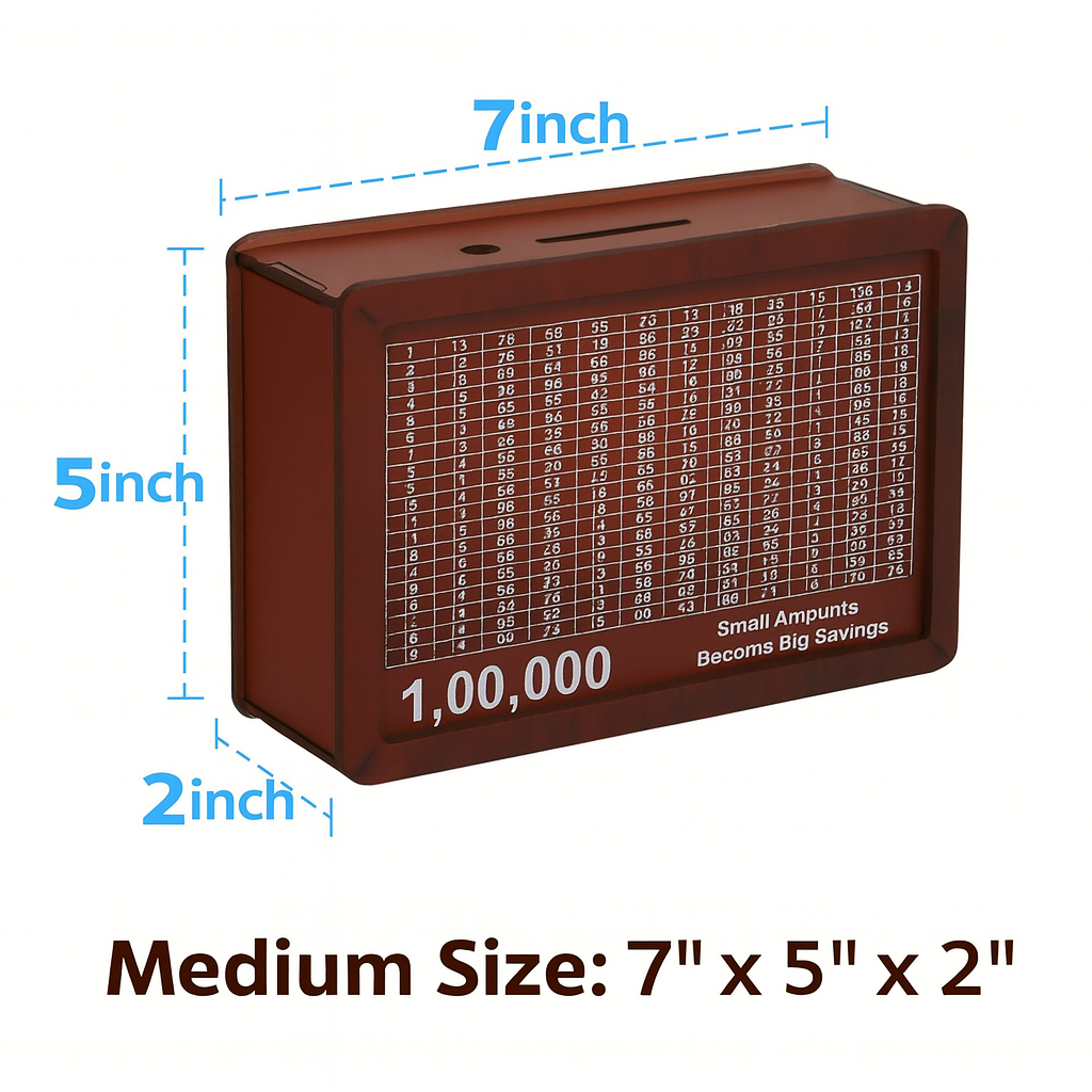 Premium Wooden Savings Challenge Money Box with 1 Lakh Chart | Piggy Bank for Kids & Adults | Money Saving Box for Home, Office & Gifting