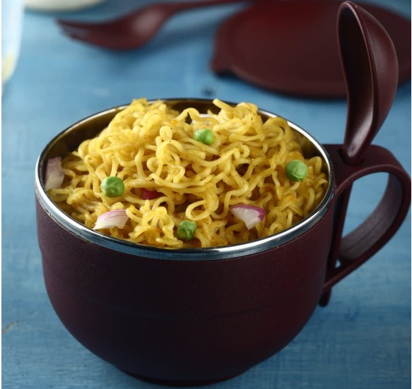 Soup and Noodle Bowl with Handle, Spoon, Leak-Proof Lid, 750 ml, Multicolour