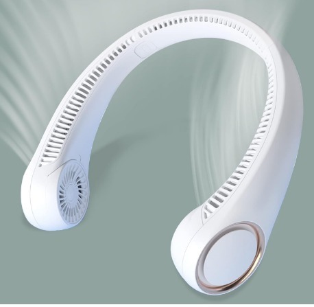 Portable Neck Fan with 3 Speed Settings, White, Bladeless Personal Cooling Device, 360-Degree Air Flow, USB Rechargeable for Indoor Outdoor Use