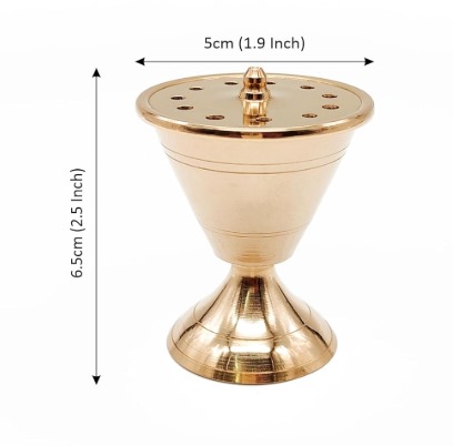 Brass Damru Incense Stick Holder, 7.5 cm Round Stand, Gold, Traditional Temple Pooja Accessory