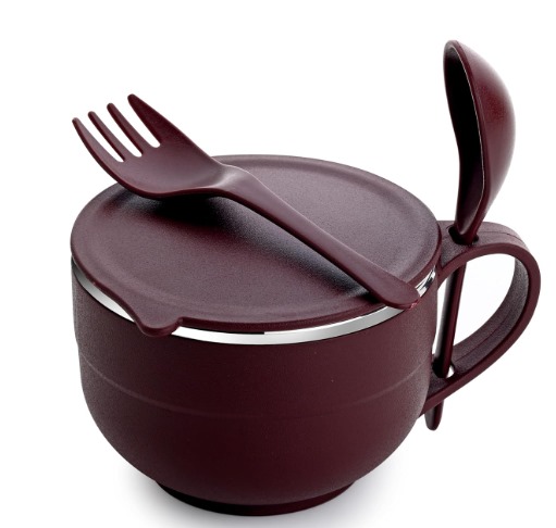 Soup and Noodle Bowl with Handle, Spoon, Leak-Proof Lid, 750 ml, Multicolour