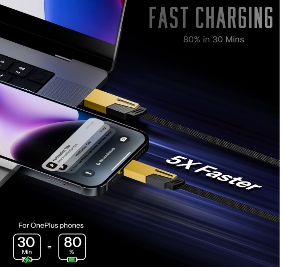 4-in-1 Fast Charging Cable, 65W/27W, Braided, USB-C/Type-C/USB, Military Grade