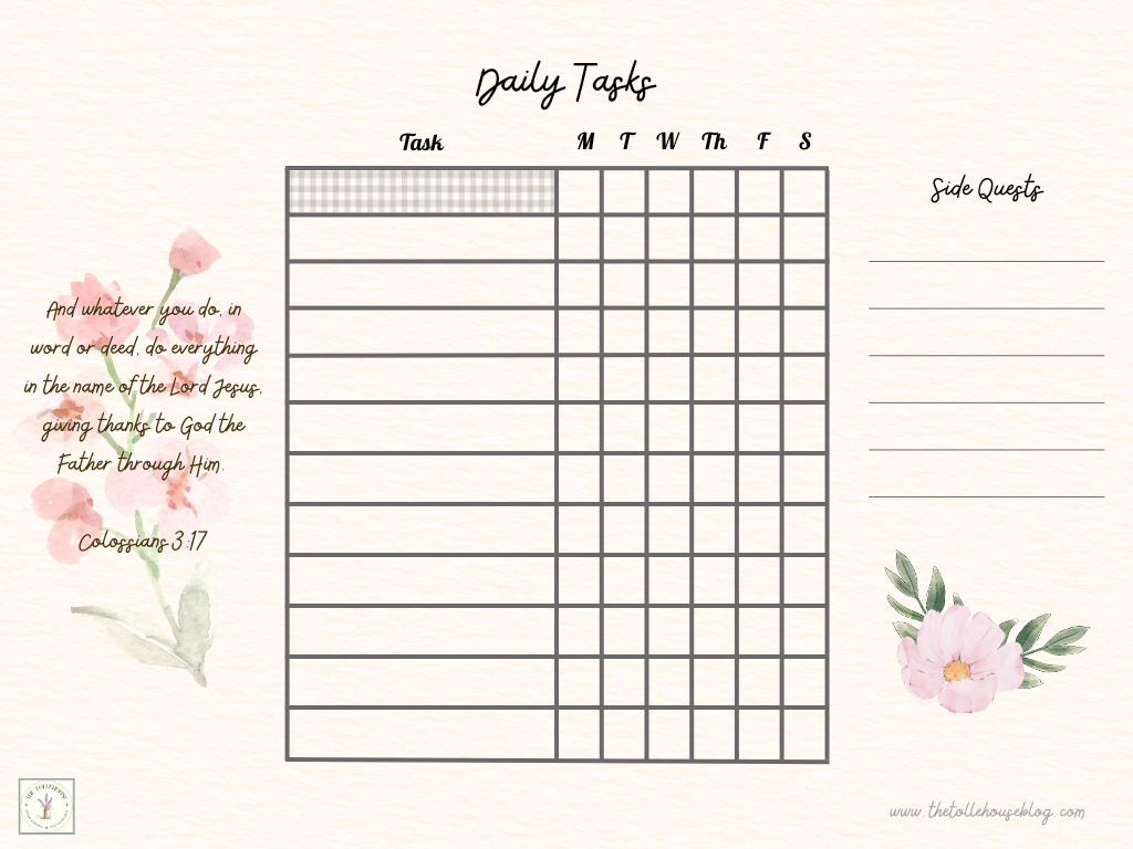 Weekly Chore Chart Printable