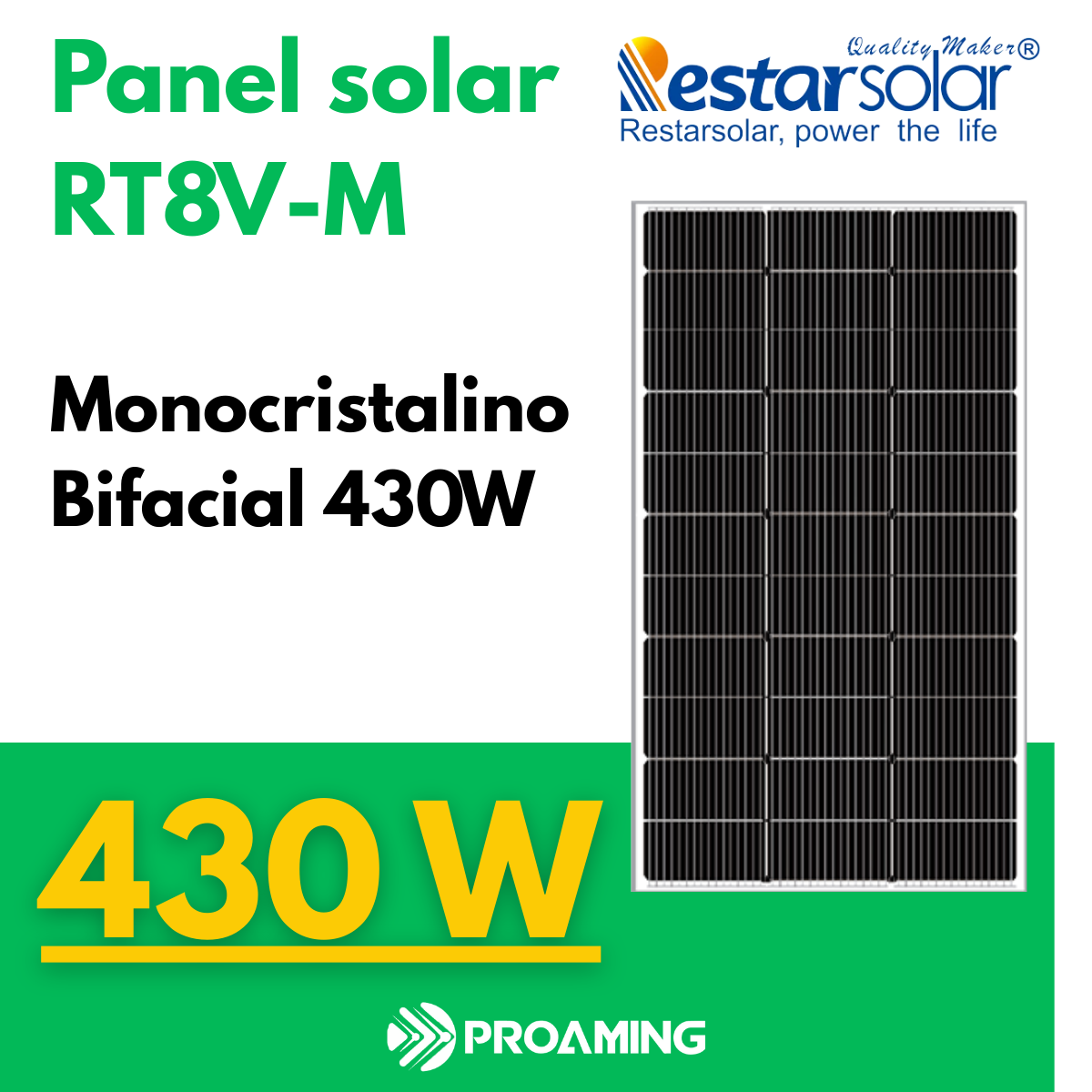 Panel Solar Restarsolar 430w 108 Celdas Rt8v-m Azul Oscuro 32.09v 37.84v