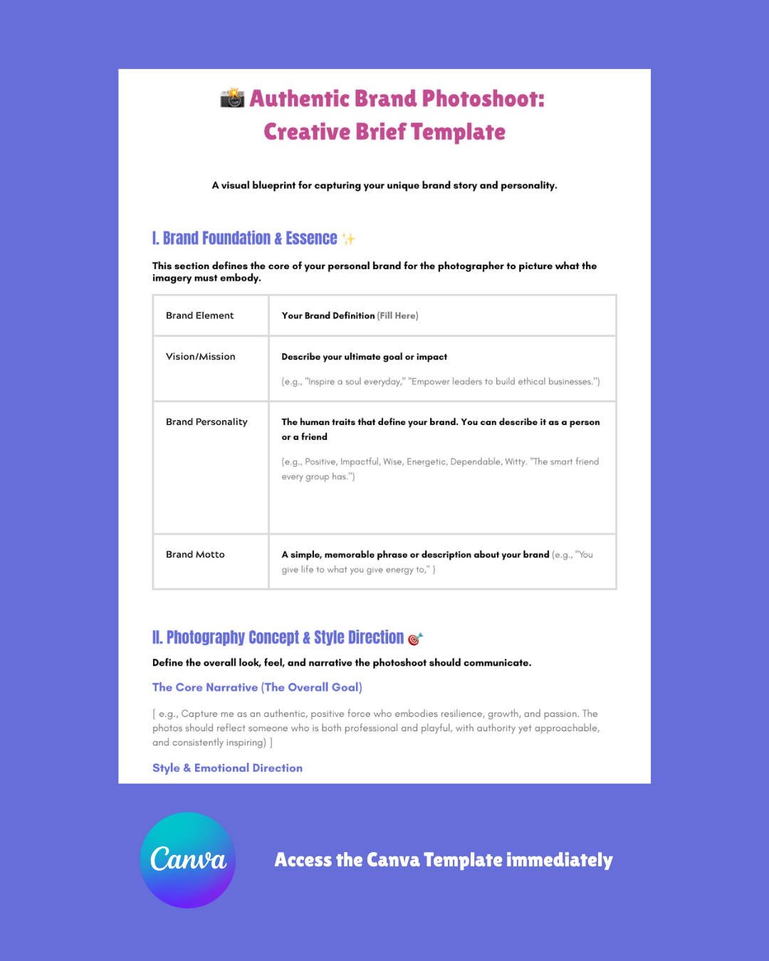Creative Brief Template for Authentic Brand Photoshoot