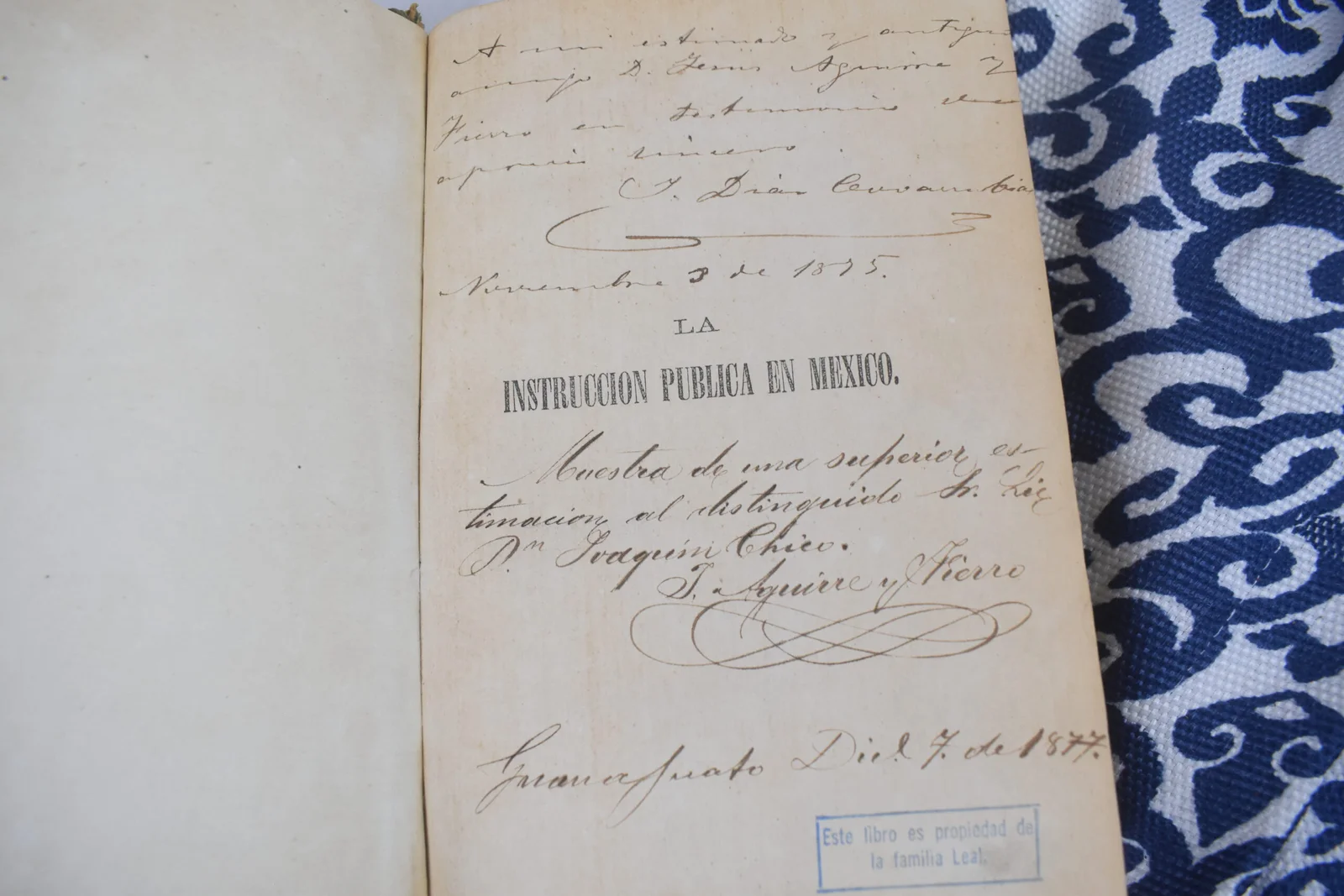 JOSE DIAZ COVARRUBIAS - LA INSTRUCCION PUBLICA EN MÉXICO. 1875 FIRMADO