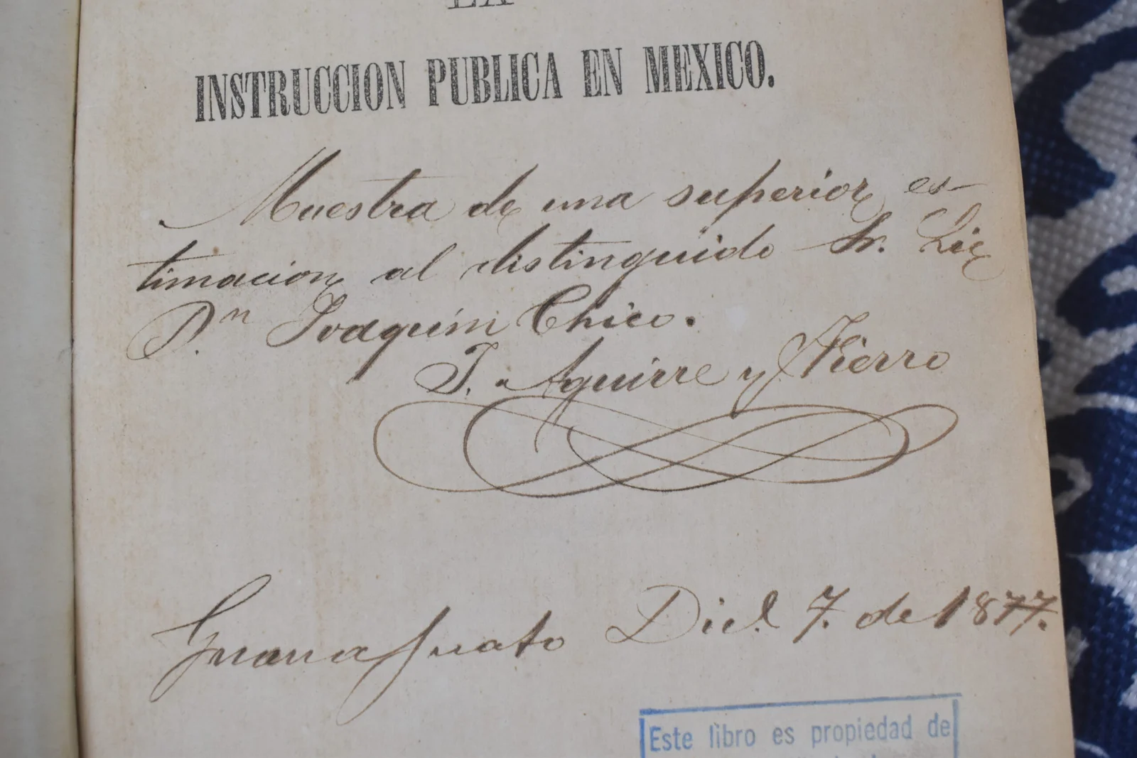 JOSE DIAZ COVARRUBIAS - LA INSTRUCCION PUBLICA EN MÉXICO. 1875 FIRMADO