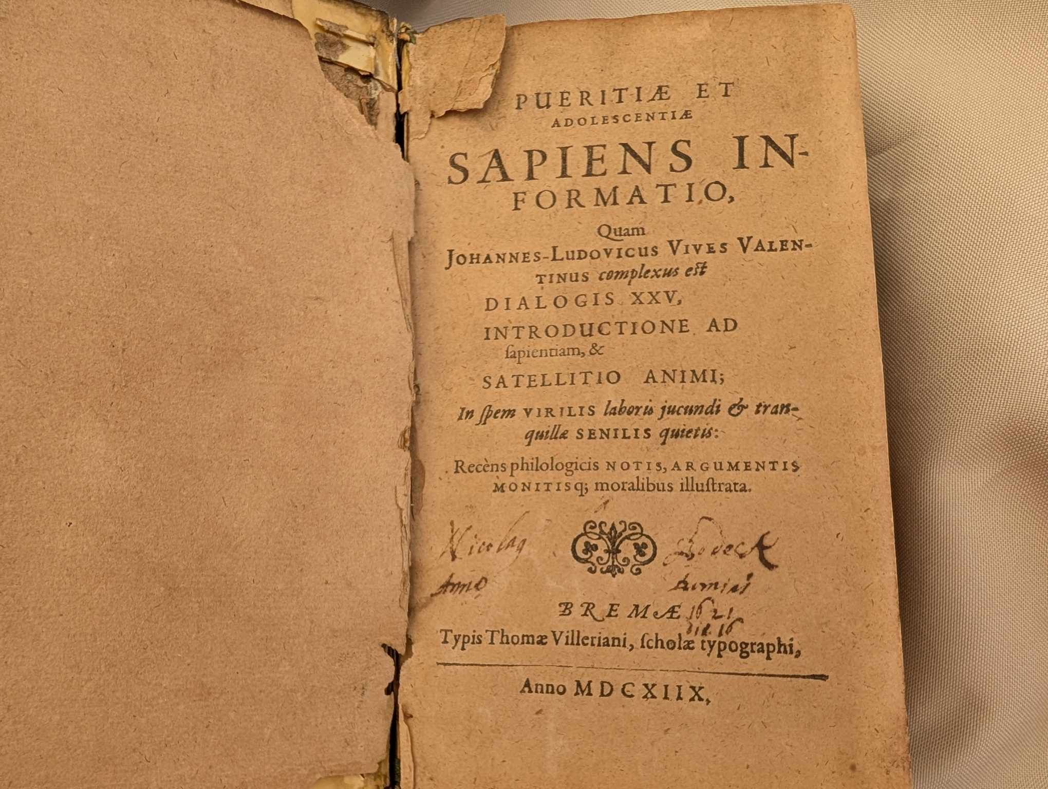 JUAN LUIS VIVES - PURITIAE ET ADOLESCENTIAE 1618