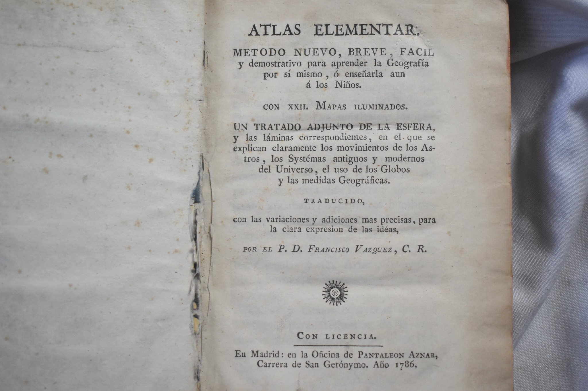 ATLAS ELEMENTAR. ILUMINADO A MANO 1786
