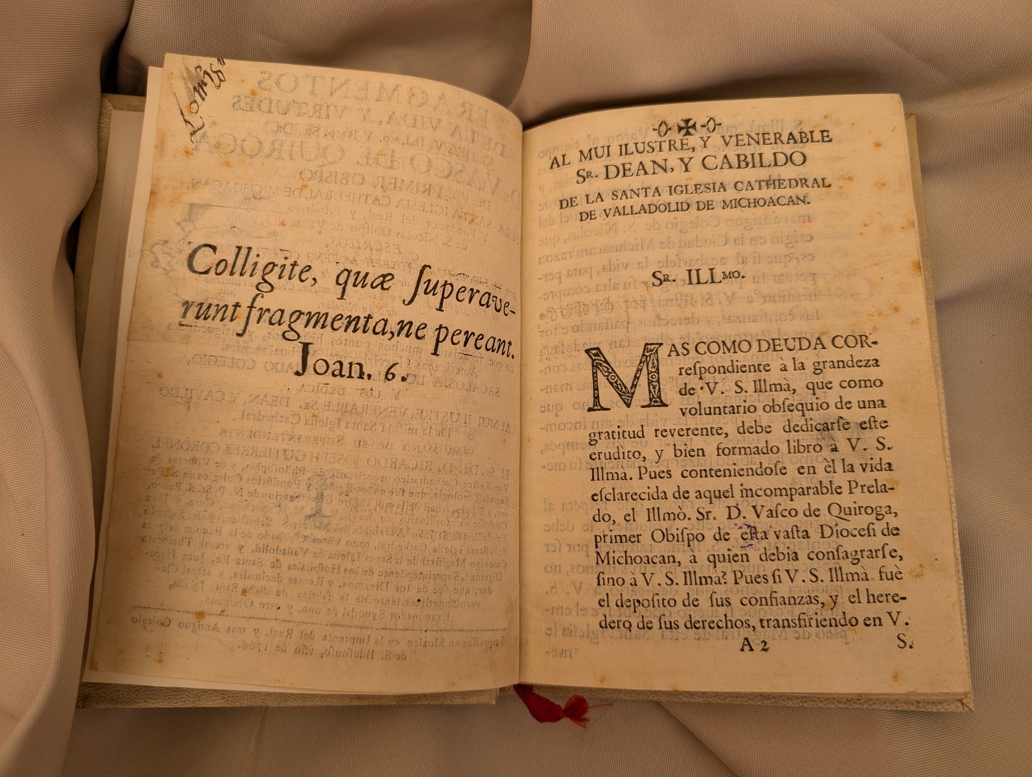 FRAGMENTOS DE LA VIDA, Y VIRTUDES DEL V. ILLMO. Y RMO. SR. DR. D. VASCO DE QUIROGA.1766