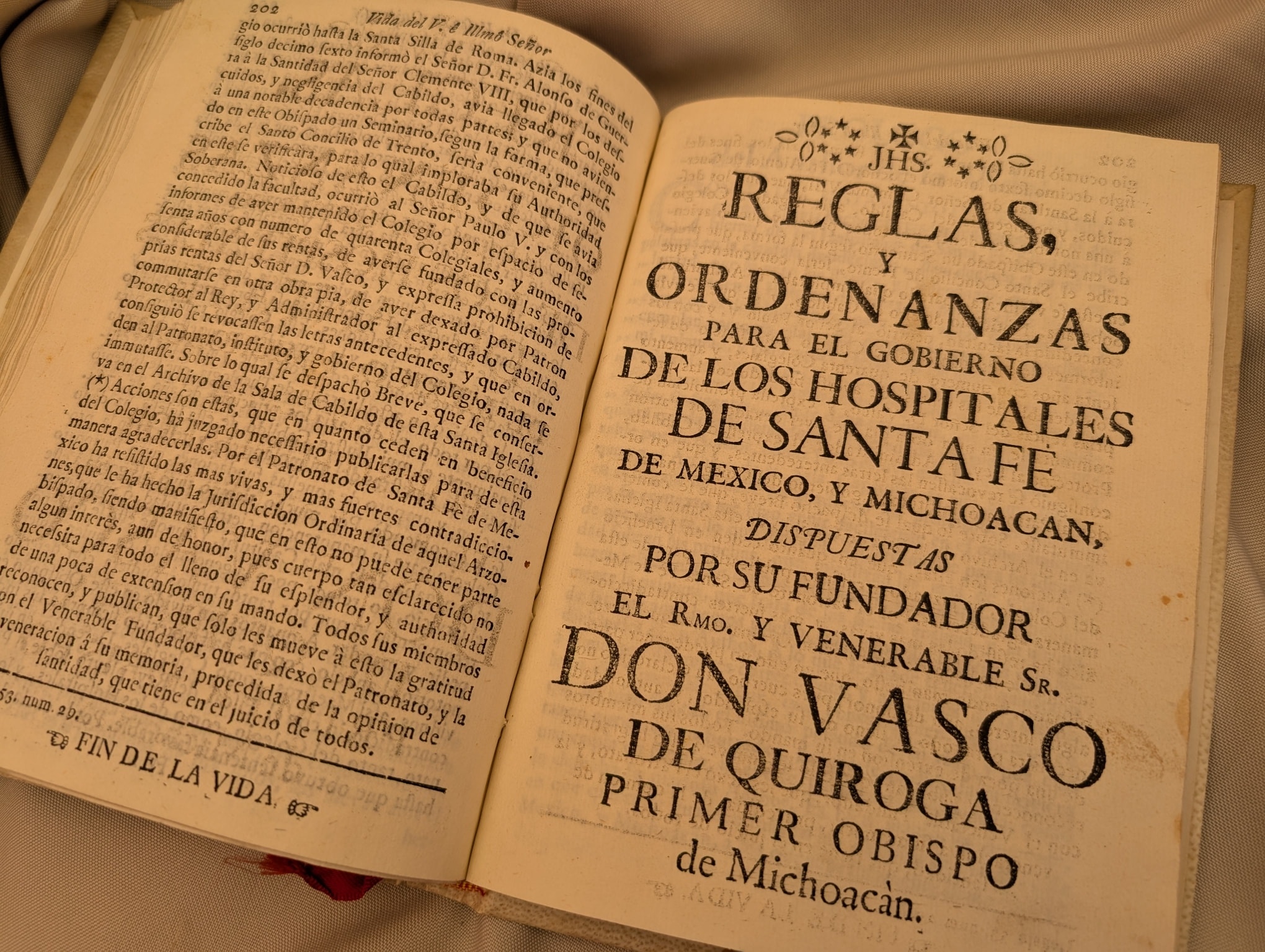FRAGMENTOS DE LA VIDA, Y VIRTUDES DEL V. ILLMO. Y RMO. SR. DR. D. VASCO DE QUIROGA.1766