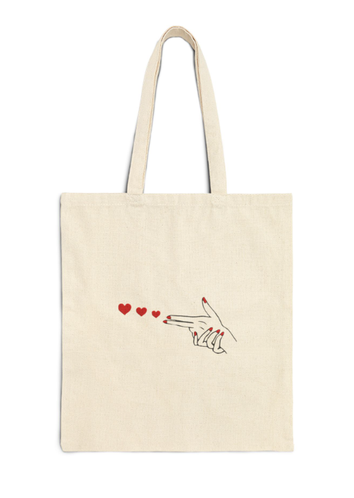 Heart Finger Shooter Embroidered Tote Bag