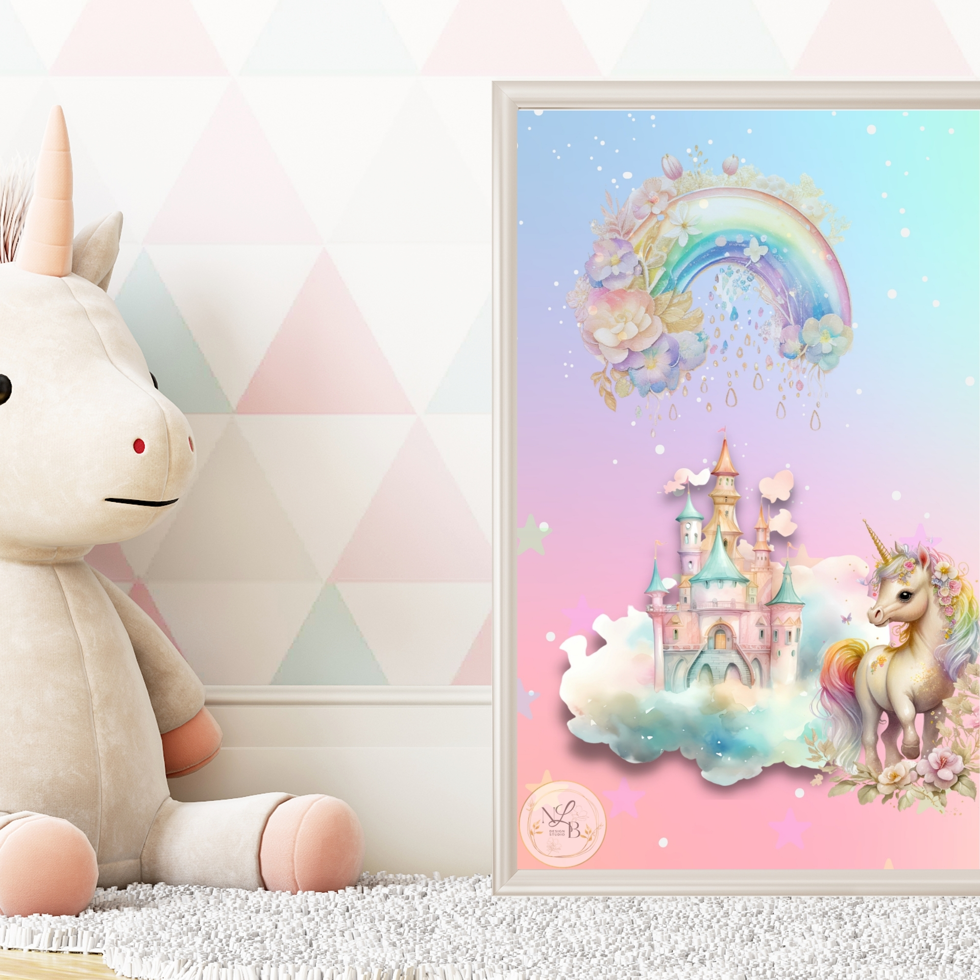 Rainbow Unicorn Nursery Art Print